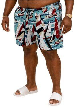 Nautica Plus Size XXL Swim Trunks Sailboat Print Blue Adjustable Lined Shorts